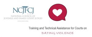 training and technical assistance for courts on dating violence logo of white heart in red bubble