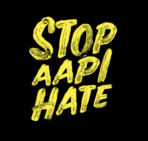 Stop AAPI Hate logo in yellow paint