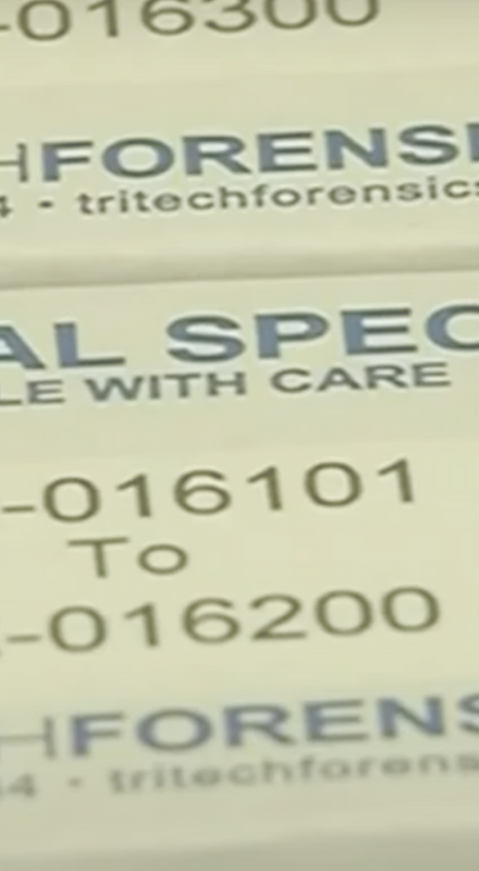 Close up of a box containing forensic evidence